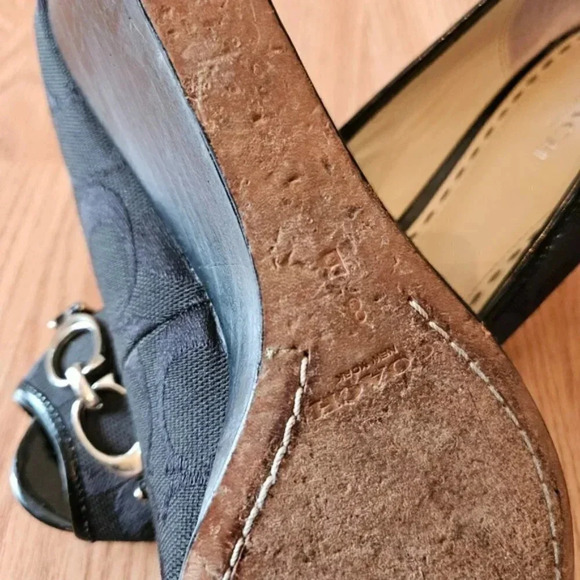 Coach Monogram Wedge Canvas Black Heel Shoes Size 8 Black. - Picture 12 of 12
